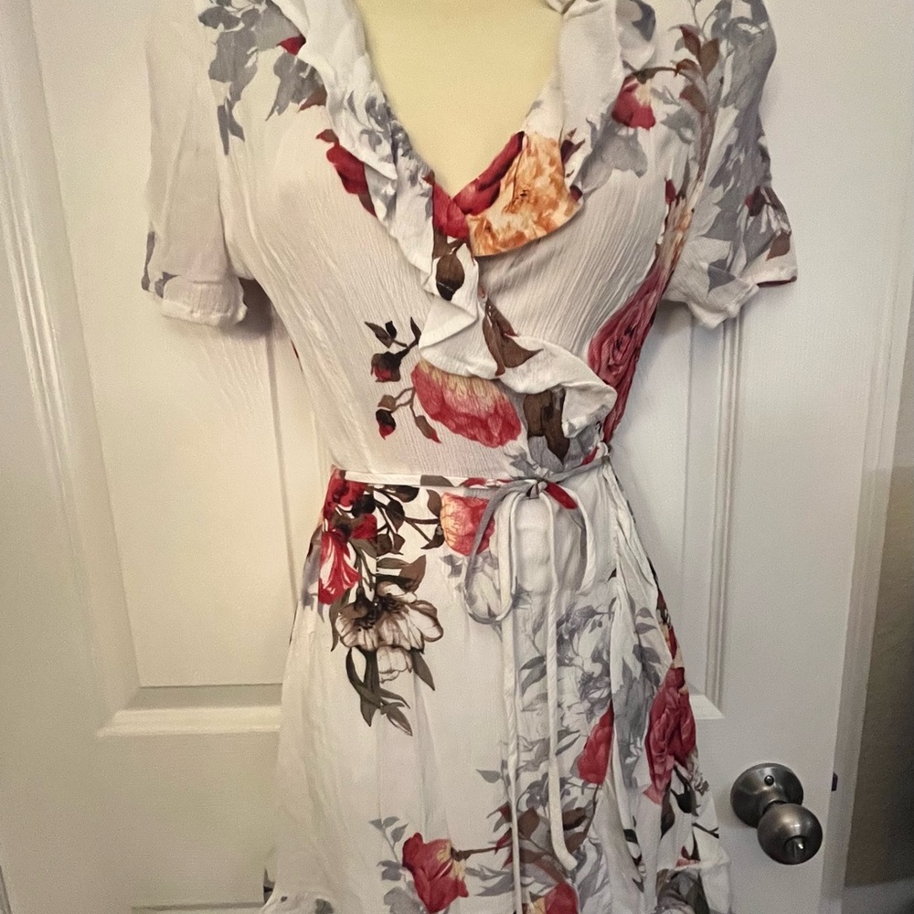 Windsor Floral Ruffle Midi Dress - Red and Cream